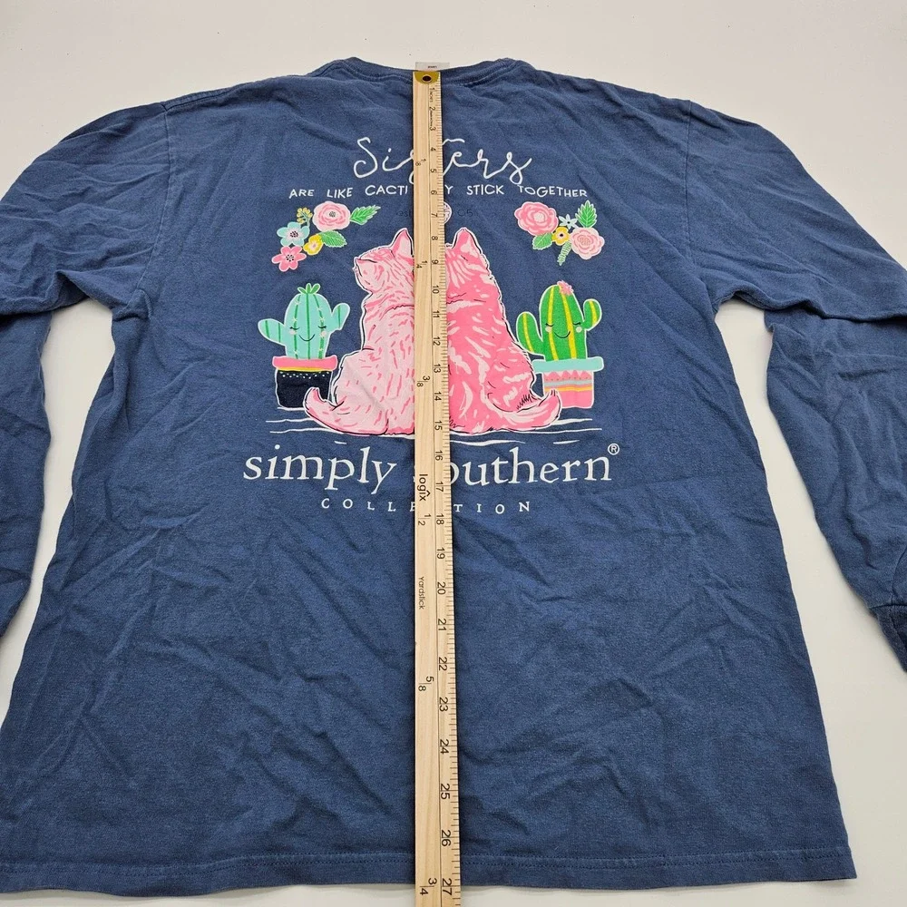 Simply Southern Sisters Cacti Cats Long Sleeve Shirt Blue Size Large - Picture 7 of 10